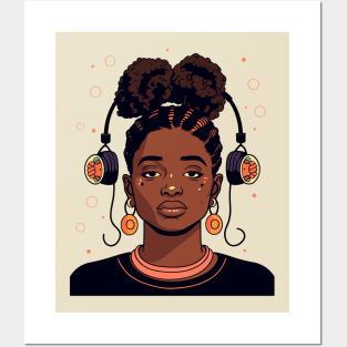 Nostalgic 90s Kid Black Girl with Headphones Illustration Posters and Art